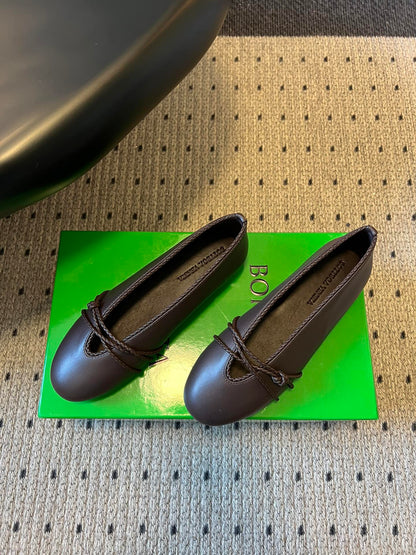 BOTTEGA VENETA 26S ESPADRILLE BALLET FLATS IN DARK BROWN LAMBSKIN