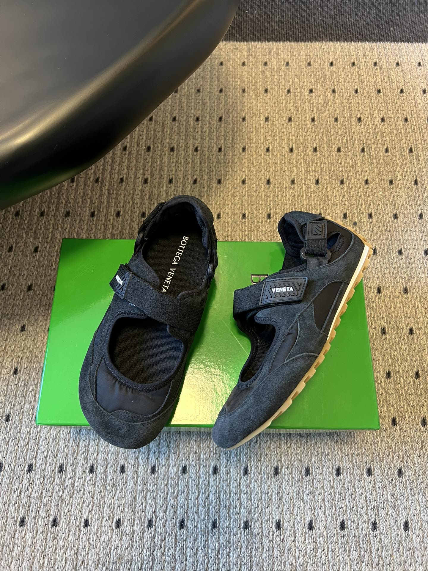 BOTTEGA VENETA 26S MARY JANE SNEAKER IN BLACK SUEDE AND FABRIC