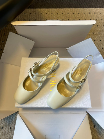 DIOR 26S CHERIE SLINGBACK PUMP 45MM IN CREAM WHITE CALFSKIN GOLD HARDWARE