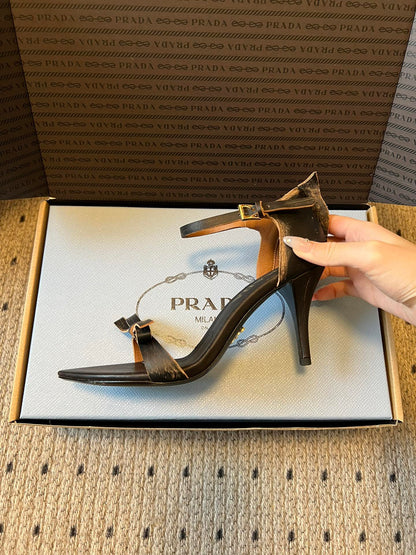 PRADA 26S POINTED-TOE STRAPPY HIGH-HEEL SANDALS 60MM IN BLACK CALFSKIN