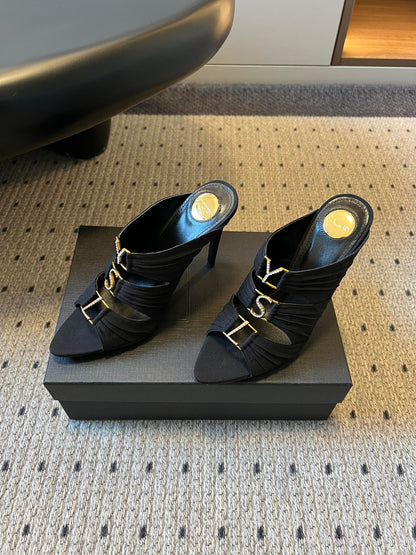 YSL 26S HEELED SANDALS 100 MM IN BLACK FABRIC