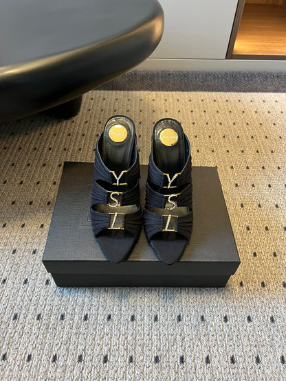 YSL 26S HEELED SANDALS 100 MM IN BLACK FABRIC