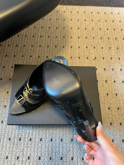 YSL 26S HEELED SANDALS 100 MM IN BLACK LAMBSKIN