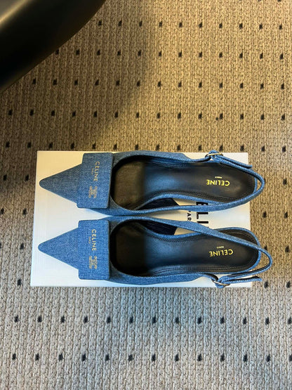 CELINE 26S HIGH-HEEL SLINGBACK 55 MM IN BLUE DENIM