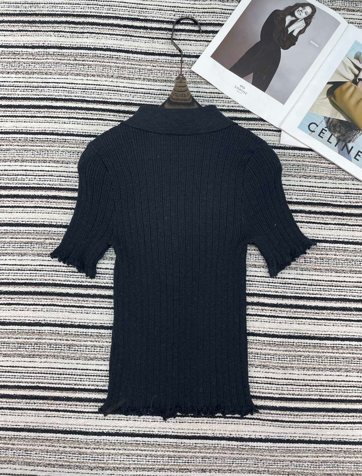 CHANEL 26S SHORT-SLEEVE POLO KNIT TOP 912