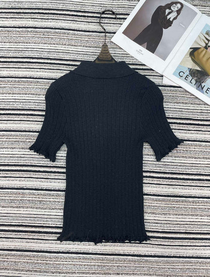 CHANEL 26S SHORT-SLEEVE POLO KNIT TOP 912