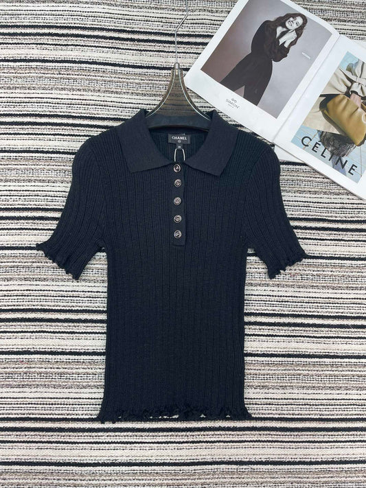 CHANEL 26S SHORT-SLEEVE POLO KNIT TOP 912