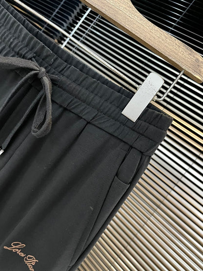LORO PIANA DRAWSTRING JOGGER PANTS IN BLACK COTTON