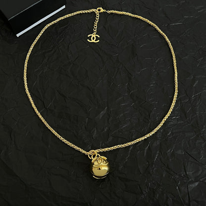 CHANEL 26S DOUBLE C LOGO SPHERE PENDANT CHAIN NECKLACE IN GOLD METAL 630892