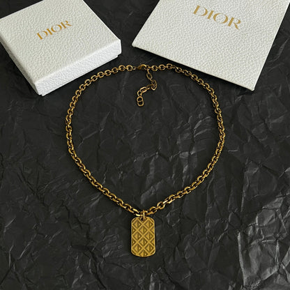 CD 26S DIOR OBLIQUE ENGRAVED TAG PENDANT NECKLACE IN GOLD METAL