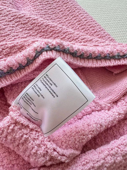 Chanel 25P Long-Sleeve Top Pink Tweed Pearl Buttons