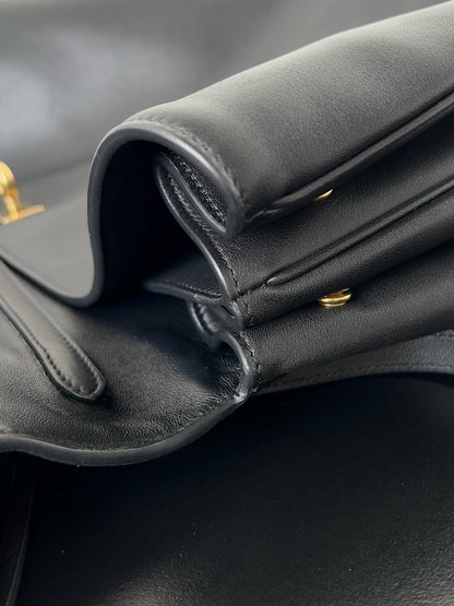 RODEO MEDIUM BAG 35 IN BLACK SMOOTH CALFSKIN GOLD HARDWARE