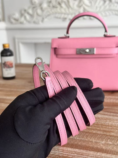 HM KELLY MINI 19 LIGHT PINK CALFSKIN SILVER HARDWARE