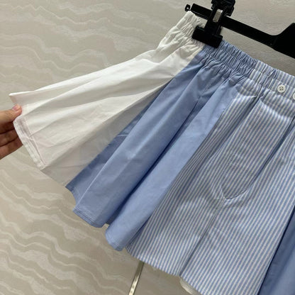 AW Pleated Mini Shorts in Blue Cotton