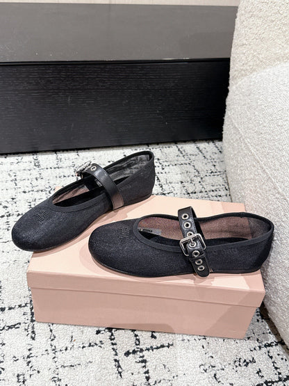 MM BALLET FLATS IN BLACK MESH AND LEATHER