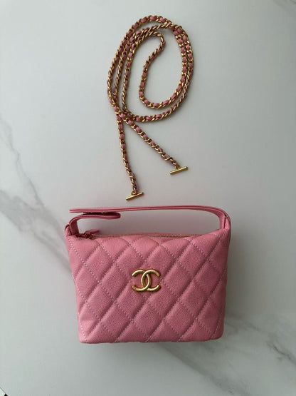 CC TOP HANDLE BAG 19 IN PINK GRAINED CALFSKIN