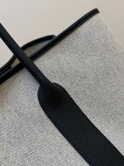 TOTE BAG 40 IN GREY AND BLACK CANVAS MIX CALFSKIN TRIM