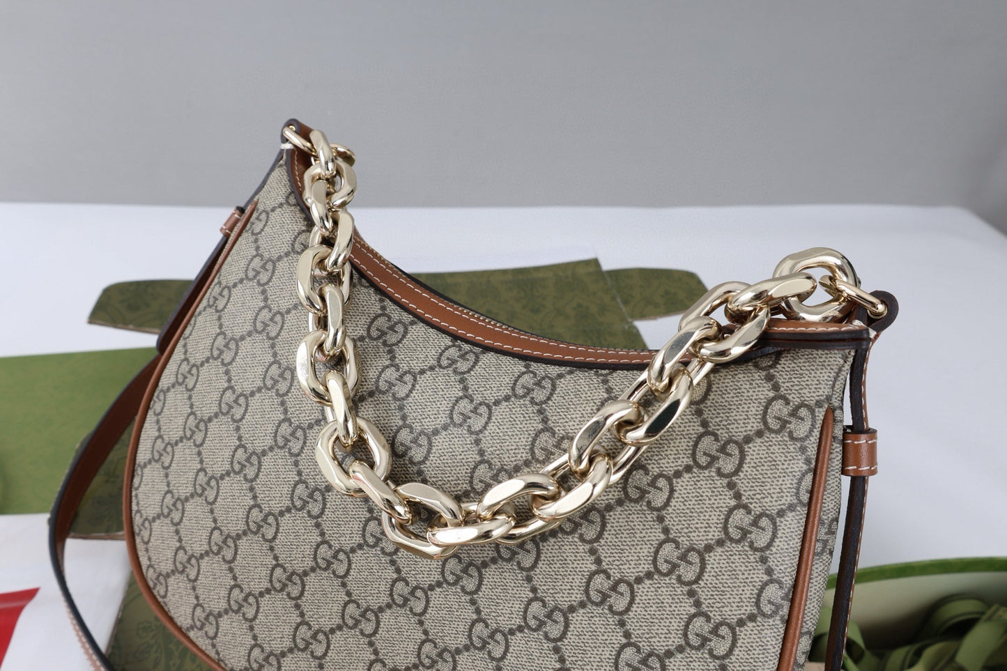 GG SHOULDER BAG 25 IN DARK BEIGE MONOGRAM CANVAS MIX CALFSKIN