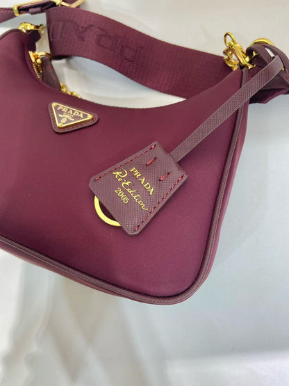 PRA HOBO BAG 22 IN BURGUNDY RED RE-NYLON