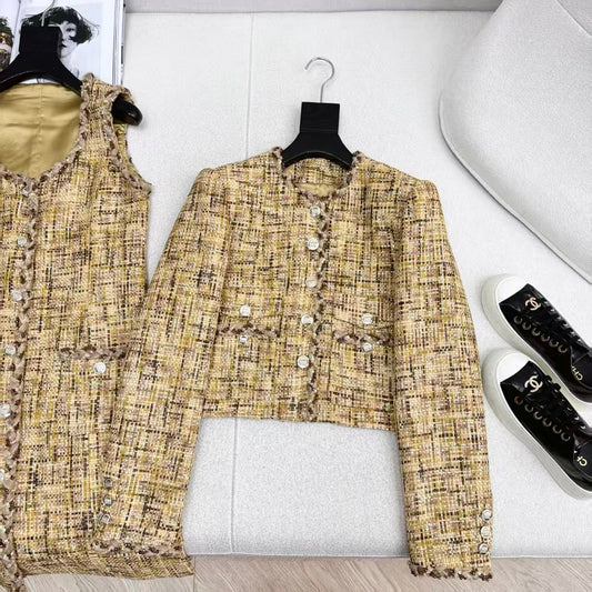CC VEST IN YELLOW MIX BROWN TWEED