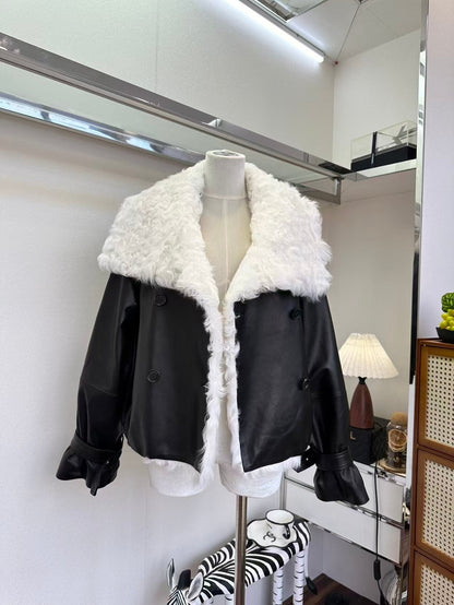 GUCCI LEATHER JACKET WITH WHITE SHEARLING