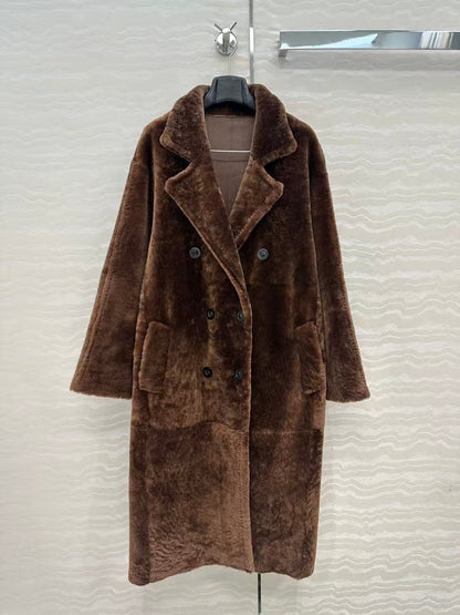 MAX MARA LONG COAT IN DARK BROWN FUR