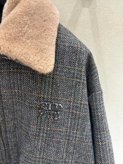 MIUMIU JACKET IN GREY PLAID WOOL