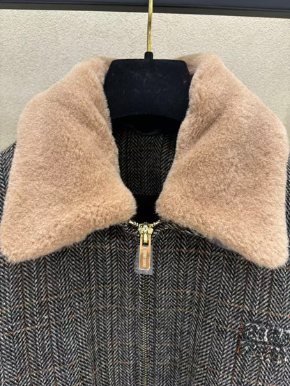 MIUMIU JACKET IN GREY PLAID WOOL