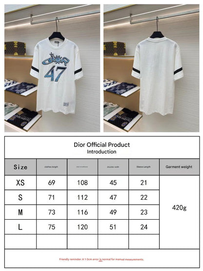 DIOR LEWIS HAMILTON T-SHIRT IN WHITE AND BLUE GRAPHIC LOGO