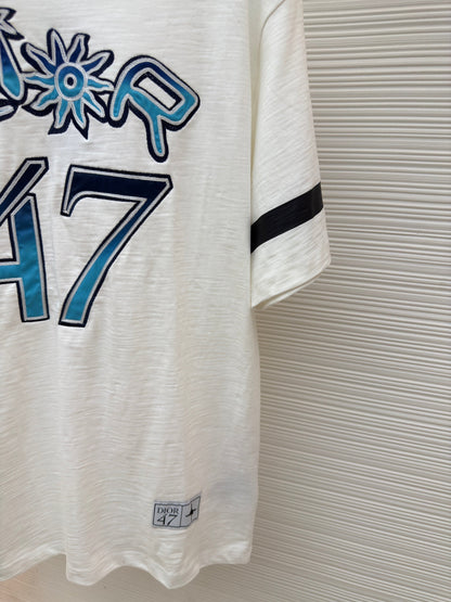 DIOR LEWIS HAMILTON T-SHIRT IN WHITE AND BLUE GRAPHIC LOGO
