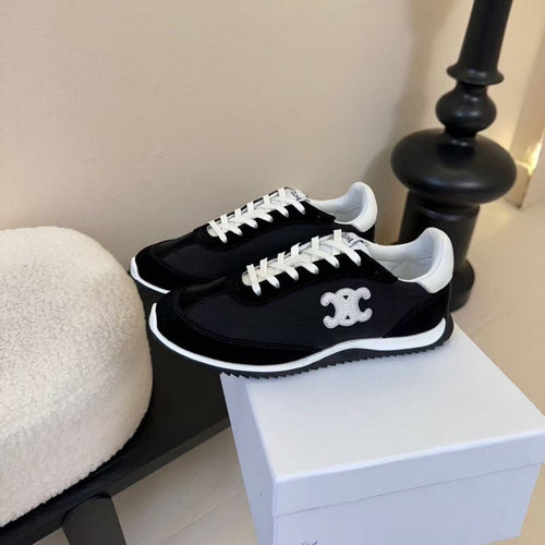 CELINE TRAINRES IN BLACK MIX WHITE SUEDE AND FABRIC