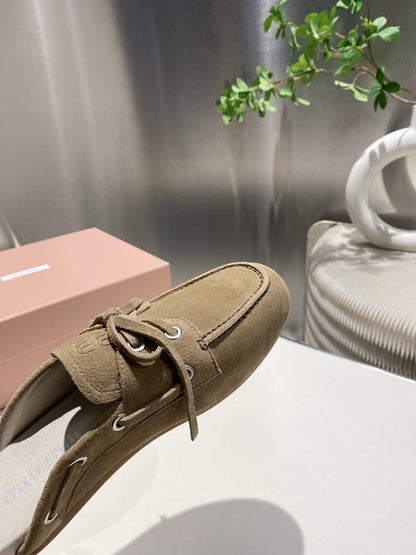 MIU FADED MULE IN LIGHT BROWN ECRU SUEDE