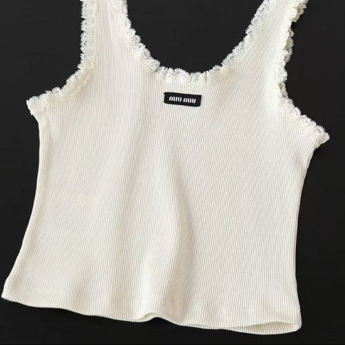 MIU MIU LACE-TRIM TANK TOP IN WHITE