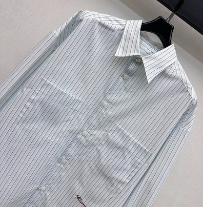 CHANEL STRIPED EMBROIDERED LOGO SHIRT WITH VERTICAL STRIPES