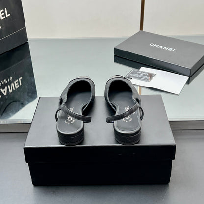CC SLINGBACK 25S 25 MM IN BLACK LAMBSKIN WITH CHECK PATTERN