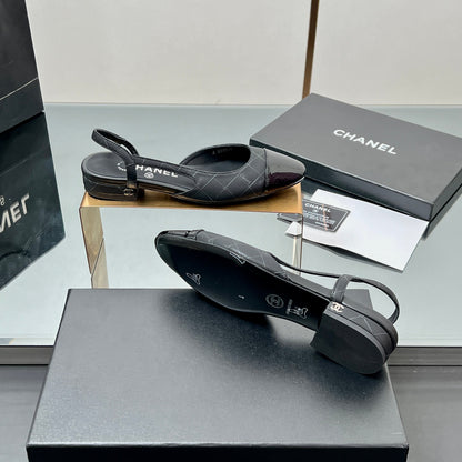 CC SLINGBACK 25S 25 MM IN BLACK LAMBSKIN WITH CHECK PATTERN