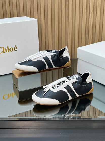 CHLOÉ 26S SNEAKERS IN BLACK CALFSKIN AND CREAM WHITE SUEDE