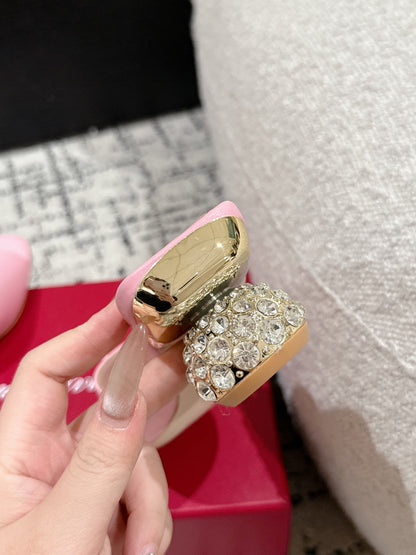 ROGER VIVIER 25S CRYSTAL HEEL MULE IN LIGHT PINK CALFSKIN