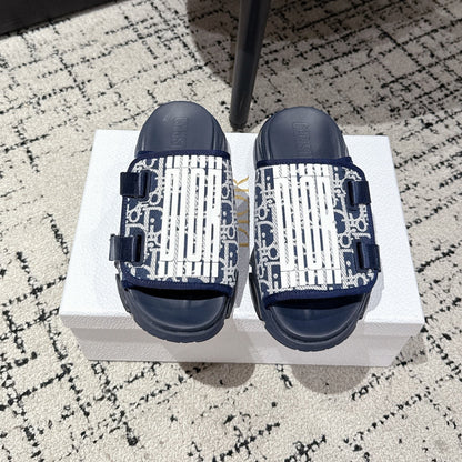 DIOR ADJUSTABLE STRAP SANDALS 25S 50 MM IN NAVY BLUE FABRIC MIX CALFSKIN STYLE 2
