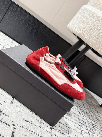 PRADA 25S COLLAPSE SNEAKERS IN RED RE NYLON AND SUEDE
