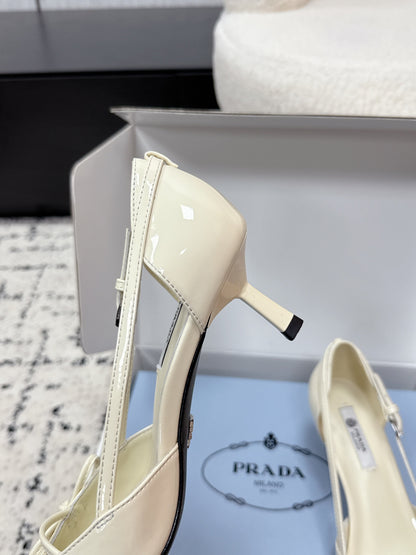 PRADA 26S POINTED-TOE HIGH HEELS 55MM IN IVORY WHITE CALFSKIN WITH BOW