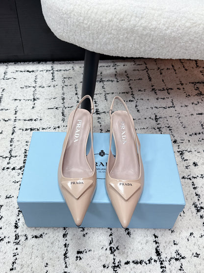 PRADA 26S SLINGBACK PUMPS 60MM IN BEIGE PATENT CALFSKIN