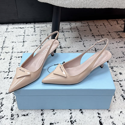 PRADA 26S SLINGBACK PUMPS 60MM IN BEIGE PATENT CALFSKIN