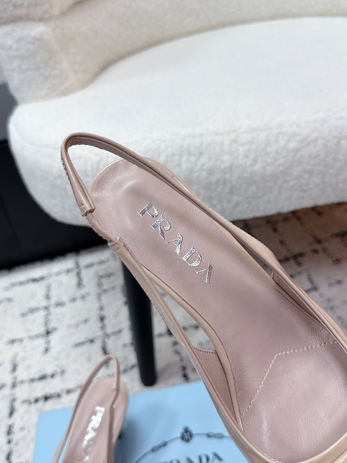PRADA 26S SLINGBACK PUMPS 60MM IN BEIGE PATENT CALFSKIN