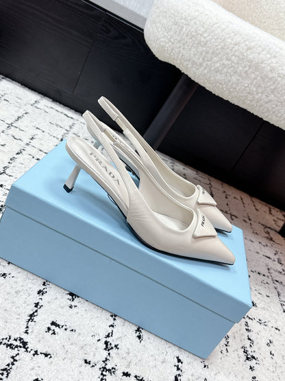 PRADA 26S SLINGBACK PUMPS 60MM IN CREAM WHITE PATENT CALFSKIN