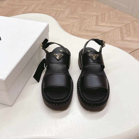 PRADA 25S SANDALS IN BLACK CALFSKIN LOGO