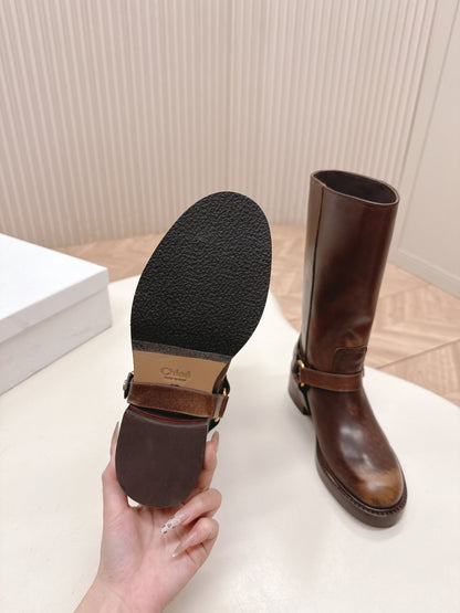 CHLOÉ 26S BOOTS 45 MM IN BROWN CALFSKIN