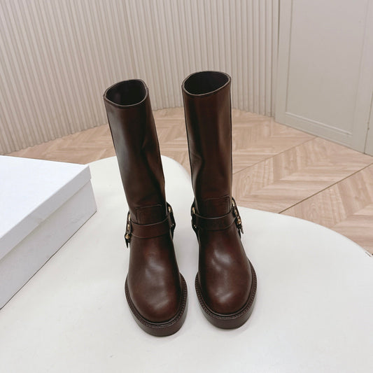 CHLOÉ 26S BOOTS 45 MM IN DARK BROWN CALFSKIN