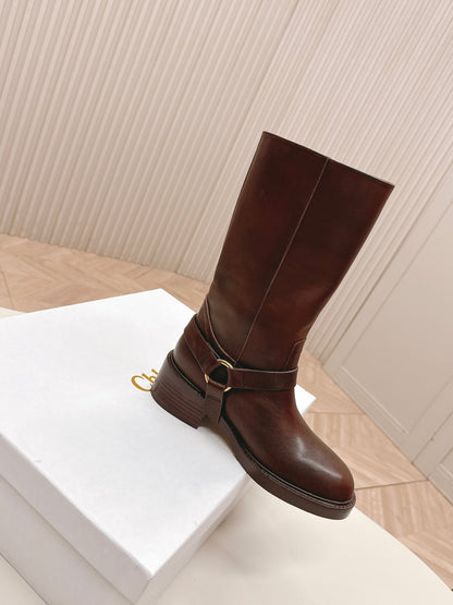 CHLOÉ 26S BOOTS 45 MM IN DARK BROWN CALFSKIN