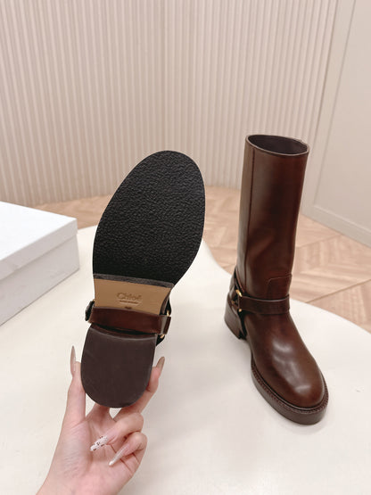 CHLOÉ 26S BOOTS 45 MM IN DARK BROWN CALFSKIN